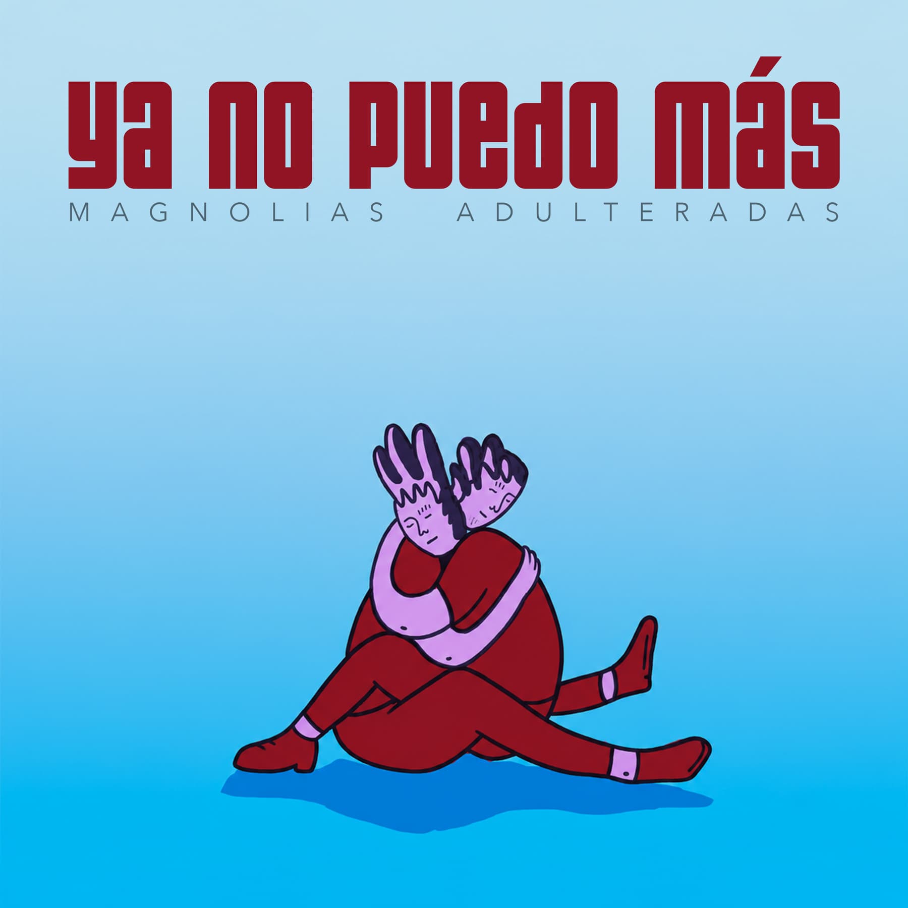 Portada del sencillo "Ya no puedo más": dos figuras abrazadas sobre un cielo azul